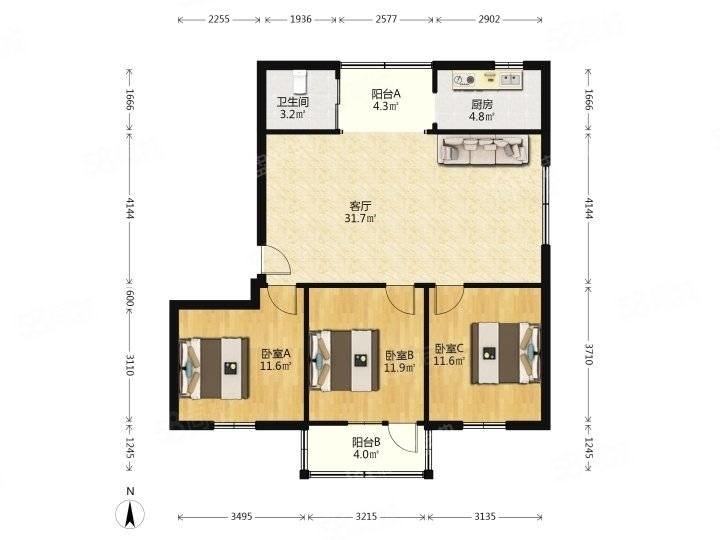 环城西一路49号小区3室2厅1卫98.5㎡南北38万