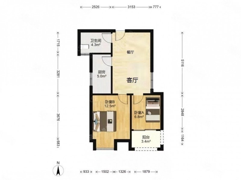 滨湖康园南区2室2厅1卫62.02㎡南北120万