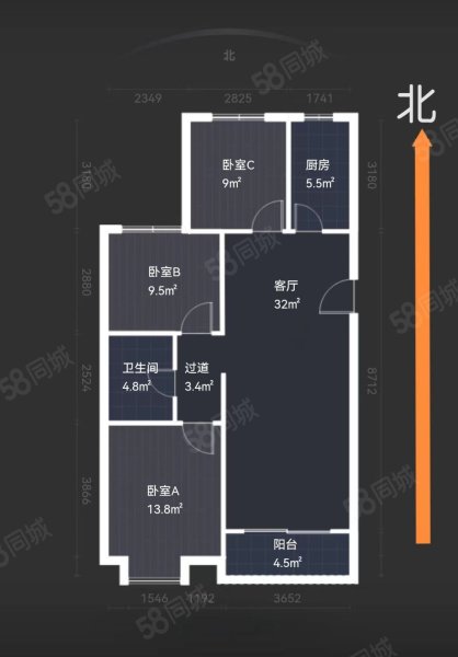 同祥城3室2厅1卫109.31㎡南北135万