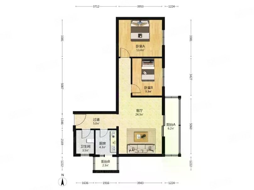 潘家園東里2室1廳1衛(wèi)98.23㎡東409萬