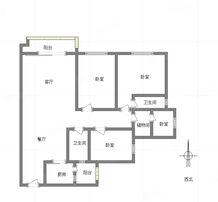 财信北岸江山(北区)4室2厅2卫115.5㎡西北140万