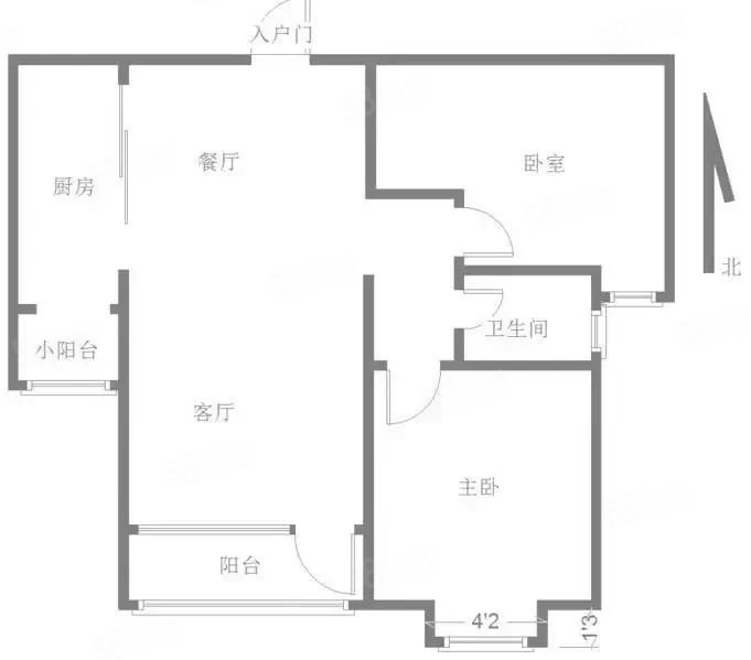 海亮公馆2室2厅1卫95.98㎡南北61万