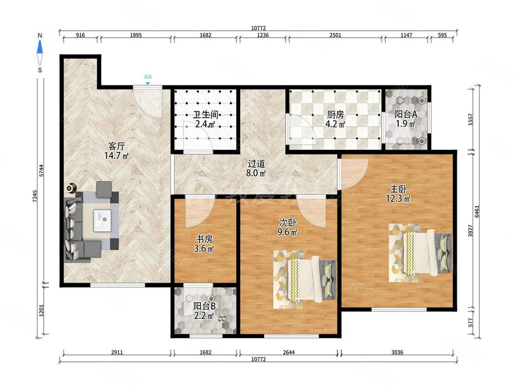 惠众家园3室1厅1卫94.86㎡南195万