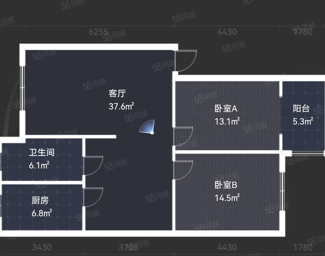 河畔林语2室2厅1卫99㎡南北85万