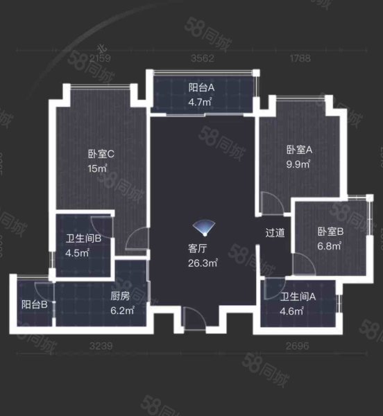 恒大名城3室2厅2卫104.94㎡东159万