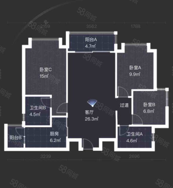 恒大名城3室2厅2卫104.94㎡东159万