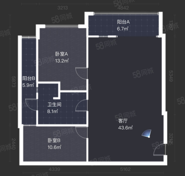 华润中心2室2厅1卫101.51㎡南北215万