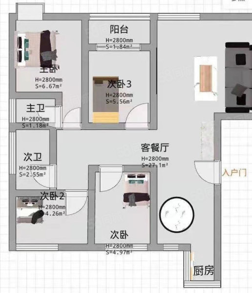 汀州红府4室2厅2卫198㎡南北135万