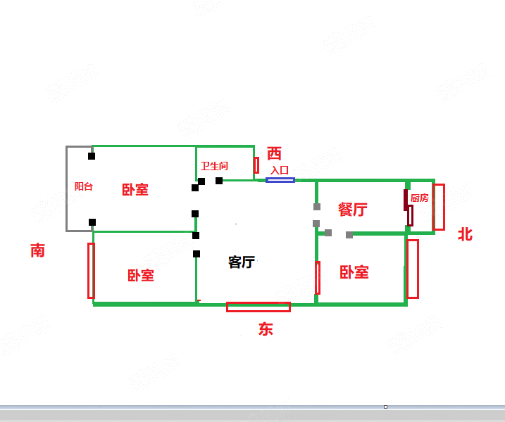 铁东家园(A区)3室2厅1卫90㎡南北62万