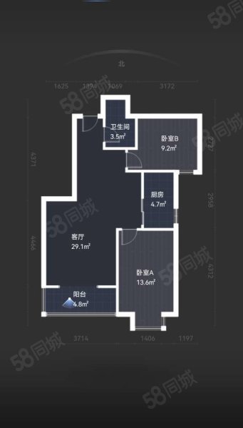 海璟国际2室2厅1卫87.55㎡南114万