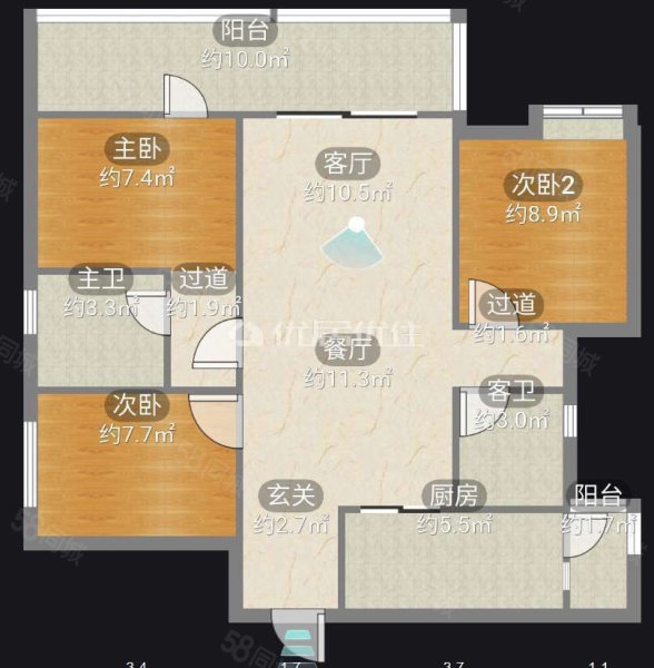 置信丽都花园城B区3室2厅2卫108㎡东南69万