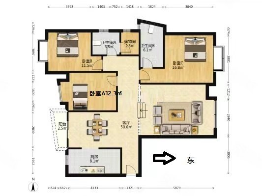 英伦世家3室2厅2卫146.12㎡南北105万