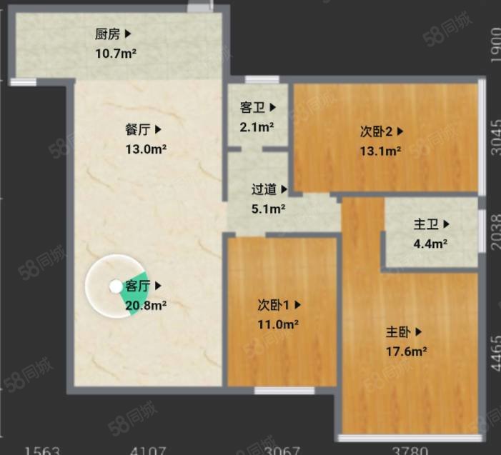 富桂香江国际3室2厅1卫100㎡南北37.8万