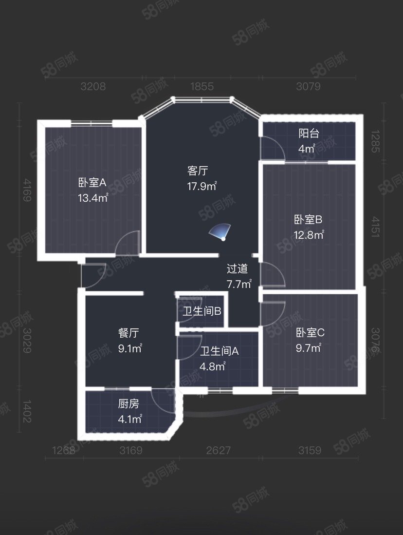 北丽园3室2厅1卫99㎡南北151万