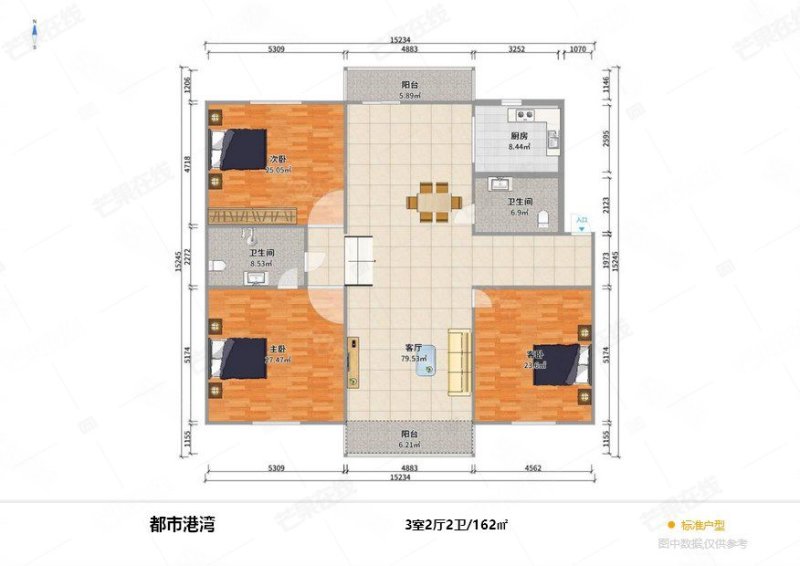 都市港湾3室2厅2卫157㎡南北133万