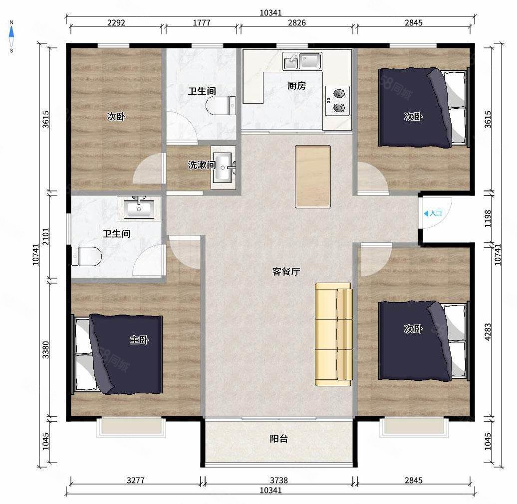 万科天一新著4室2厅2卫124.89㎡南北213万