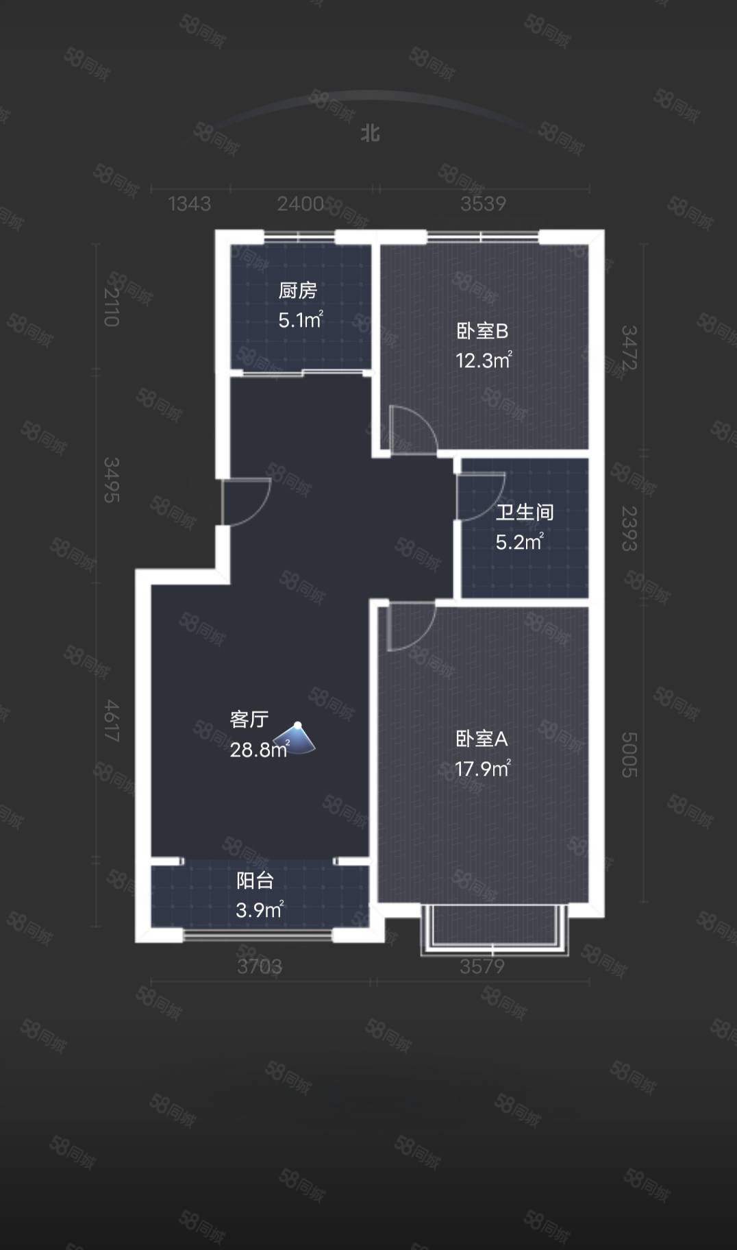 瑞纳紫轩2室2厅1卫89.47㎡南北188万