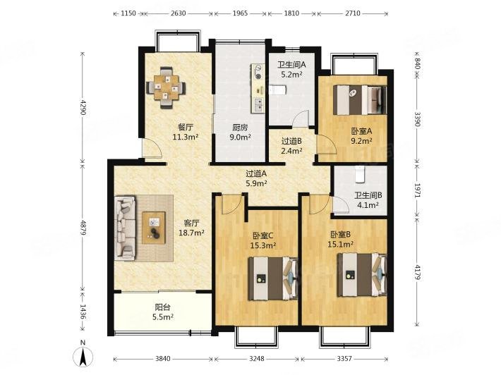 奥林小区西区3室2厅1卫96㎡南北55万