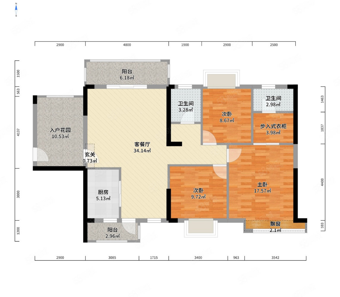 富盈公馆4室2厅2卫123.17㎡南北140万