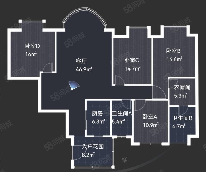 紫金庄园4室2厅2卫167.59㎡南北135万