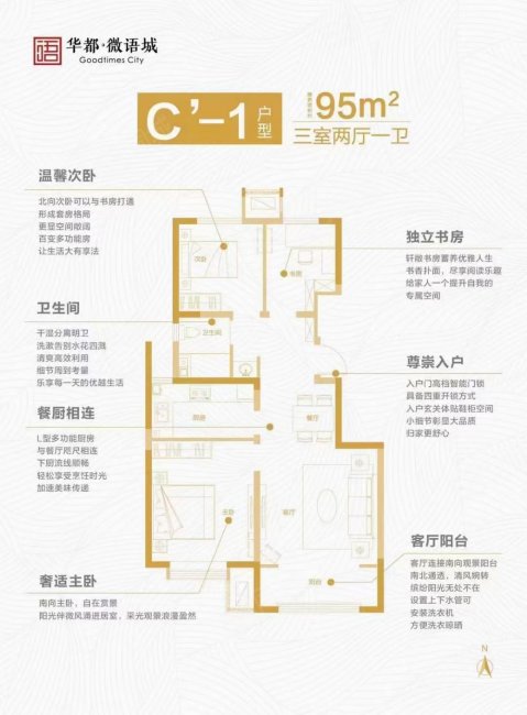 金地新城大境3室1厅1卫91.79㎡南北96万