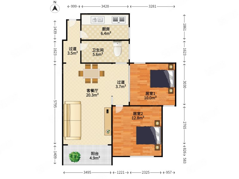 园岭新村2室2厅1卫77.59㎡南北620万