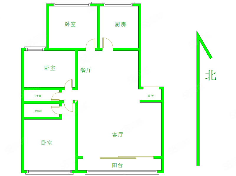 永辉巴黎3室2厅2卫130㎡南北96万