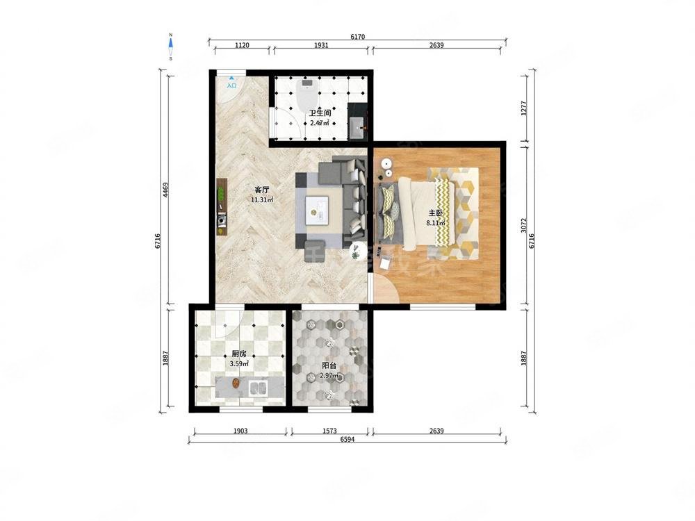 福东北里1室1厅1卫40.77㎡南69万