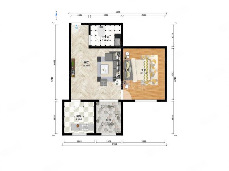 福东北里1室1厅1卫40.77㎡南69万