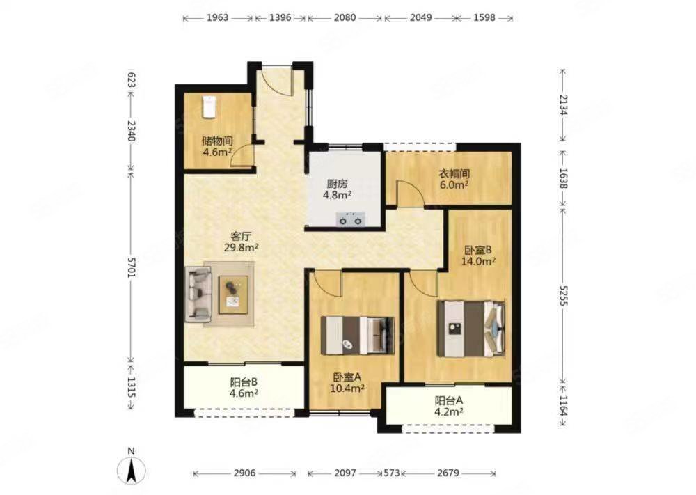 信达蓝湖郡3室2厅1卫89㎡南北109万