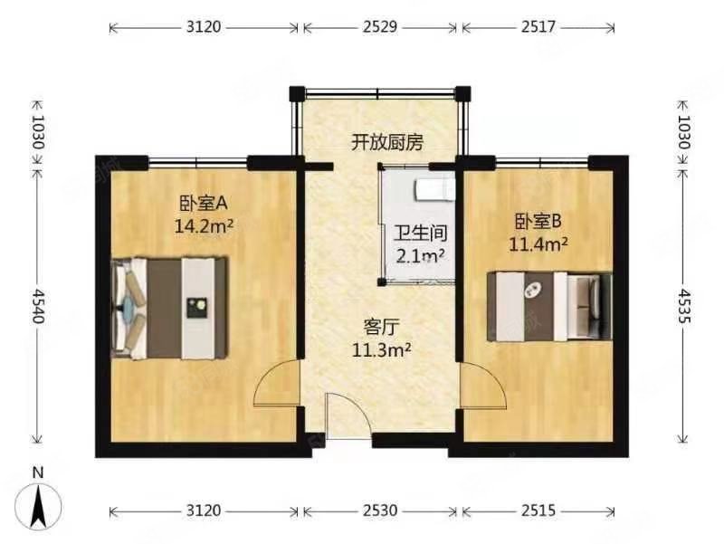 电信社区2室1厅1卫49.4㎡南27万