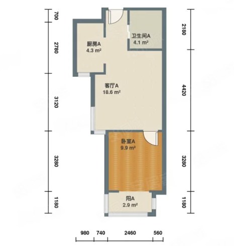 萬泉盛景園1室1廳1衛(wèi)58.27㎡南北256萬