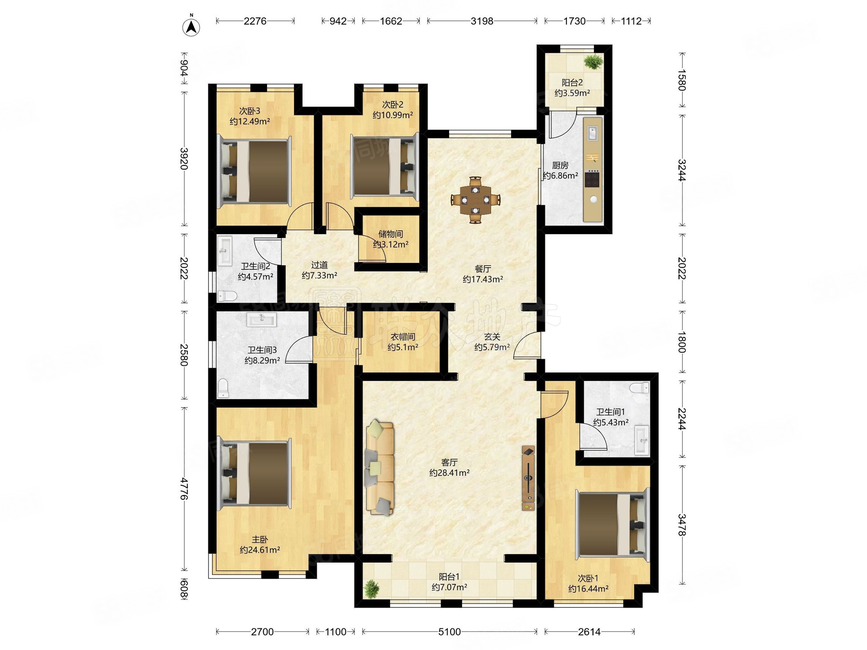 華潤公元九里4室2廳3衛(wèi)223.74㎡南北1099萬