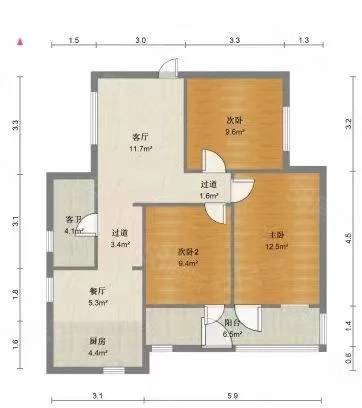 育新路平安小区3室2厅2卫88㎡南北110万