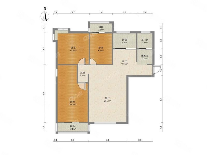 时代华庭3室2厅1卫127.75㎡南北220万