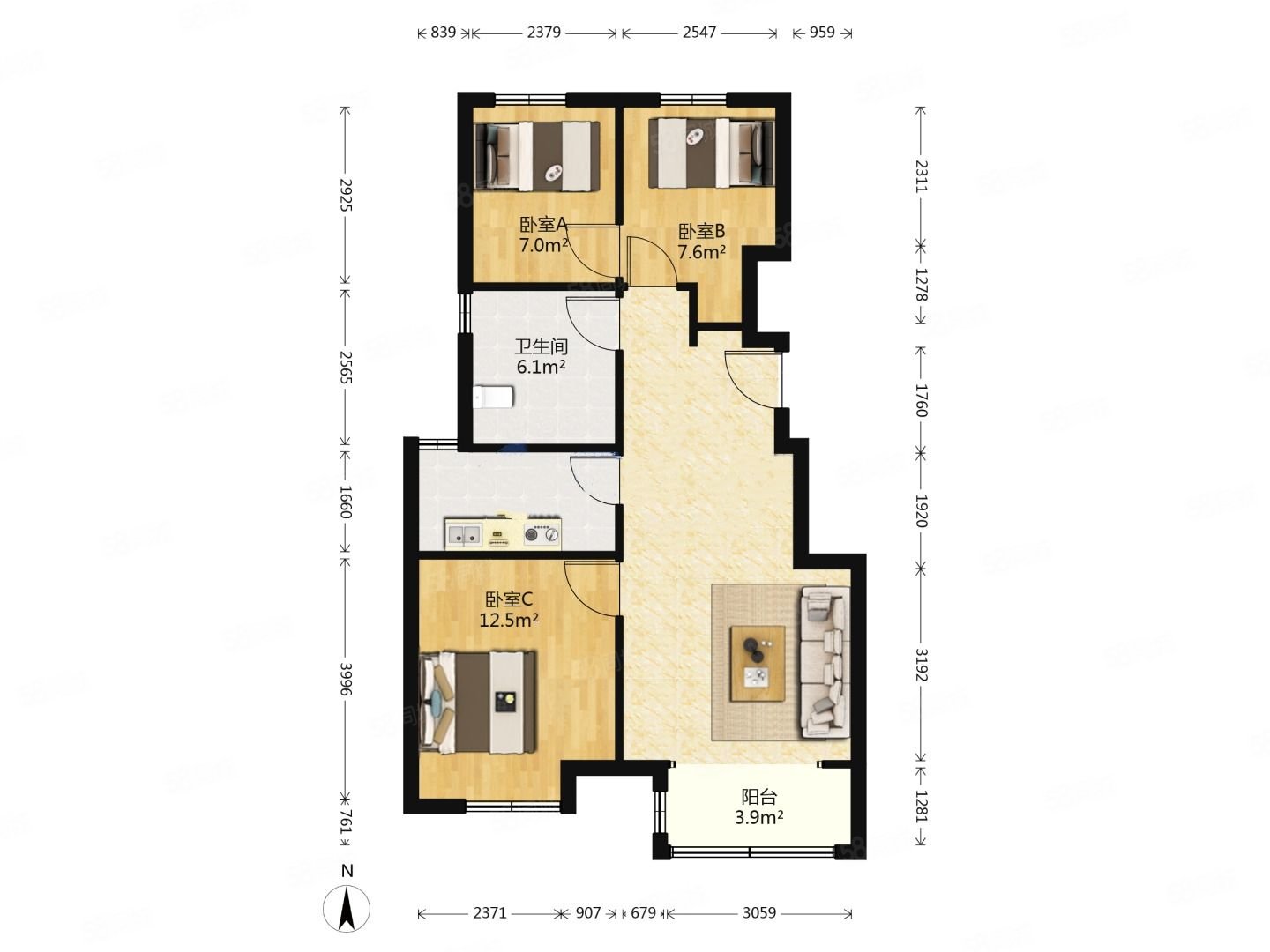 宝龙城北苑3室2厅1卫90.68㎡南112万
