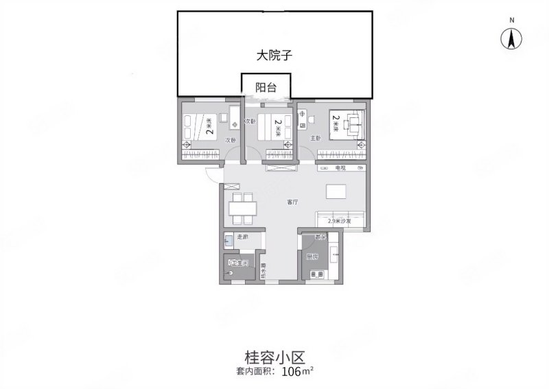 桂容小区3室2厅1卫106㎡南北56.8万