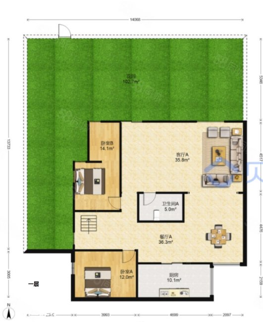 贵研自然界4室4厅3卫165.97㎡南北385万