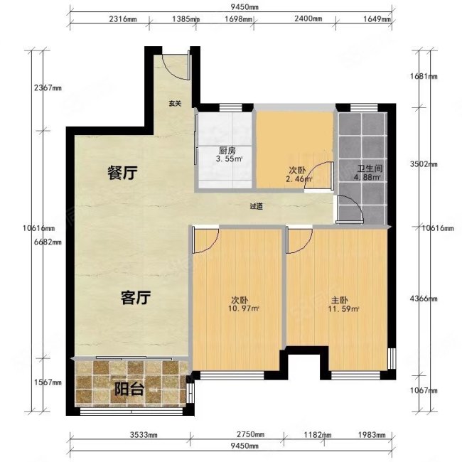 万达亲湖苑B区3室2厅1卫97㎡南北170万