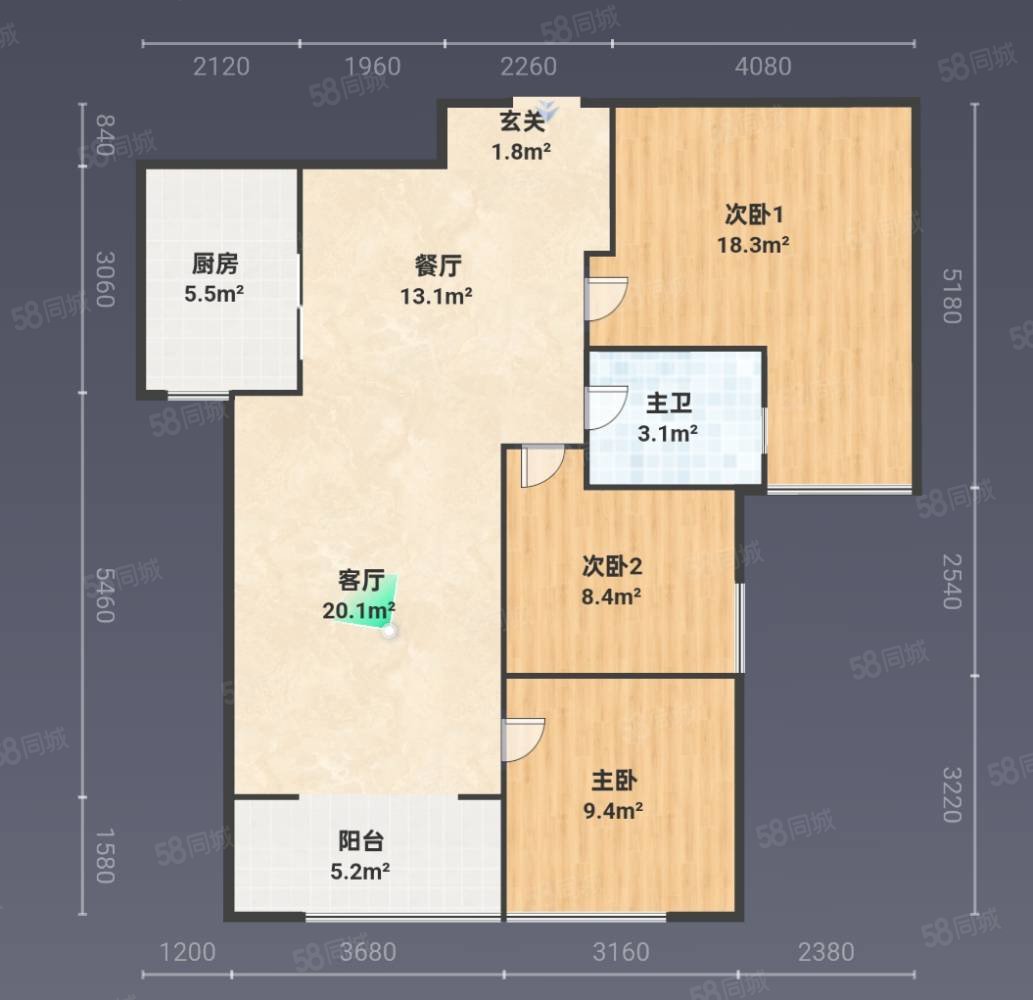 南北世纪城3室2厅1卫100㎡南北58万