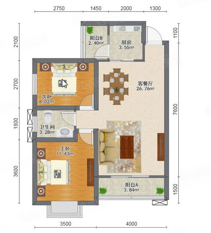 上海城2室2厅1卫81㎡南北59.8万