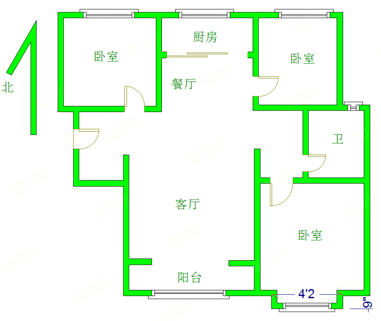 天一华府3室2厅1卫95㎡南北75万