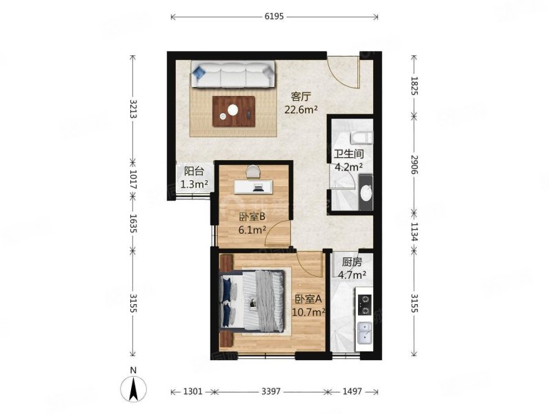 合立方2室1厅1卫75.52㎡南415万