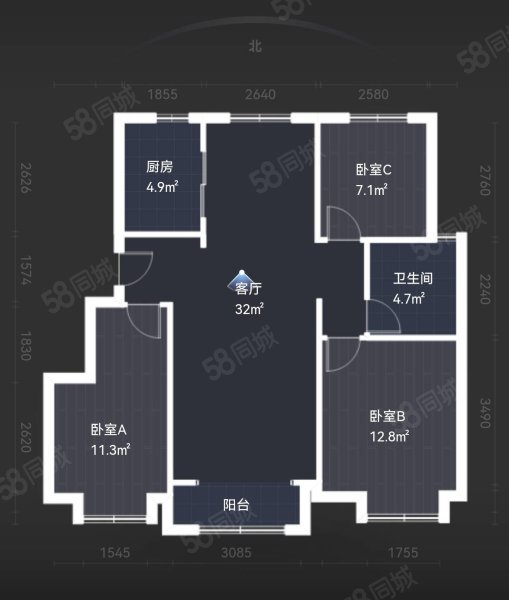 星河传奇西区3室2厅1卫96㎡南北96万