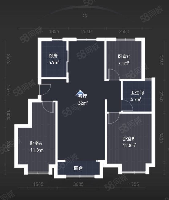 星河传奇西区3室2厅1卫96㎡南北96万