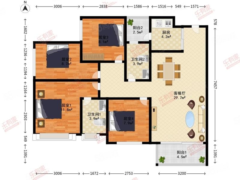 龙光玖龙玺4室2厅2卫87.74㎡南692万