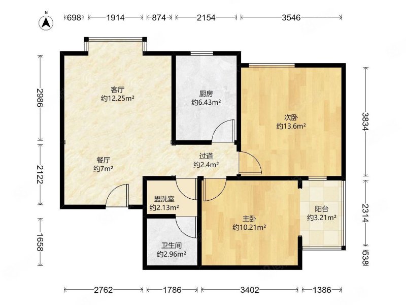 欧景园2室2厅1卫85㎡东北126万