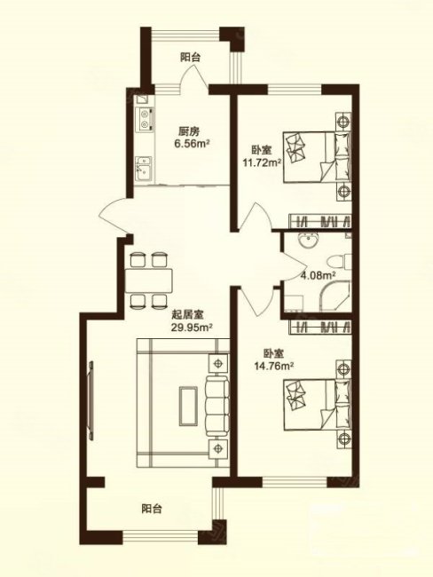 海富第五大道2室1厅1卫99.51㎡南北159万