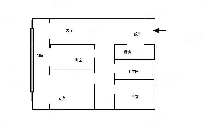 汉都九号院3室2厅1卫90㎡南北73万