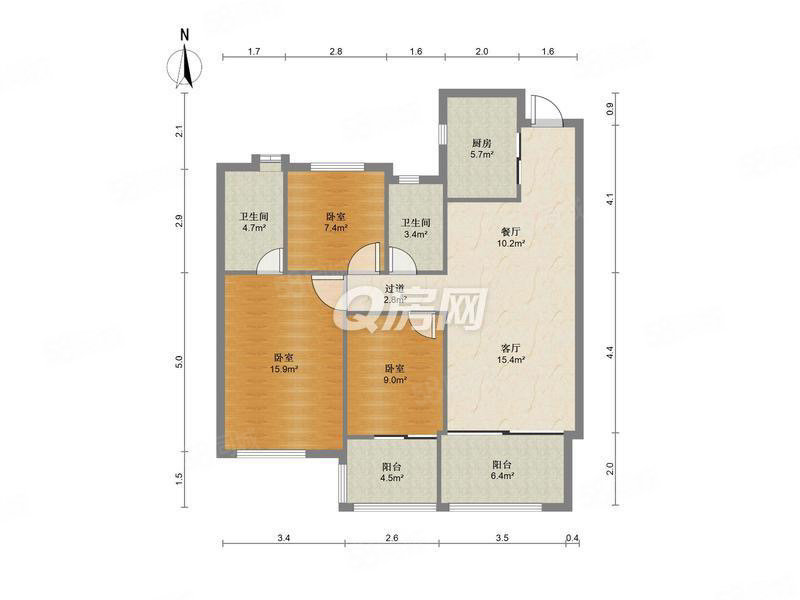 置地瑞玺3室2厅2卫111.15㎡南北275万